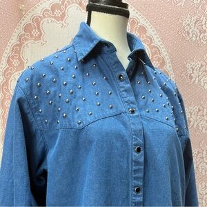 Deborah Murray Studded Denim Button-Up Shirt Sz M/Lg